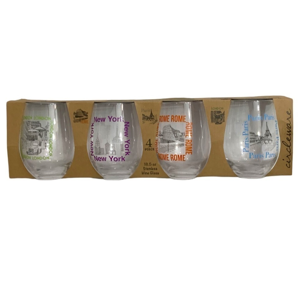 Circleware Voyagers Stemless Wine Glasses, Set of 4 Drinking Glassware  18.9 Oz - Picture 9 of 16